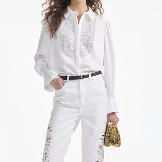 WHITE CUTWORK DENIM JEANS