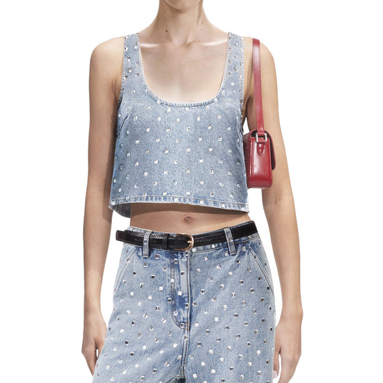 SQUARE RHINESTONE DENIM TOP