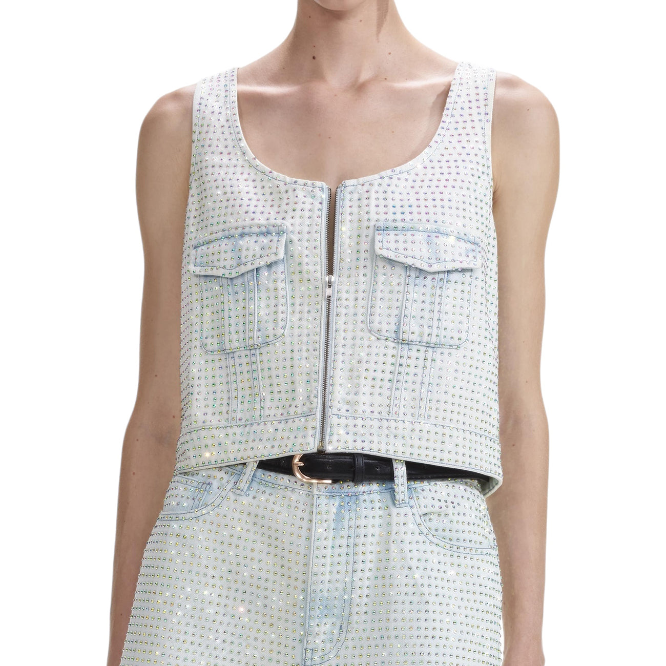 RHINESTONE DENIM CARGO TOP