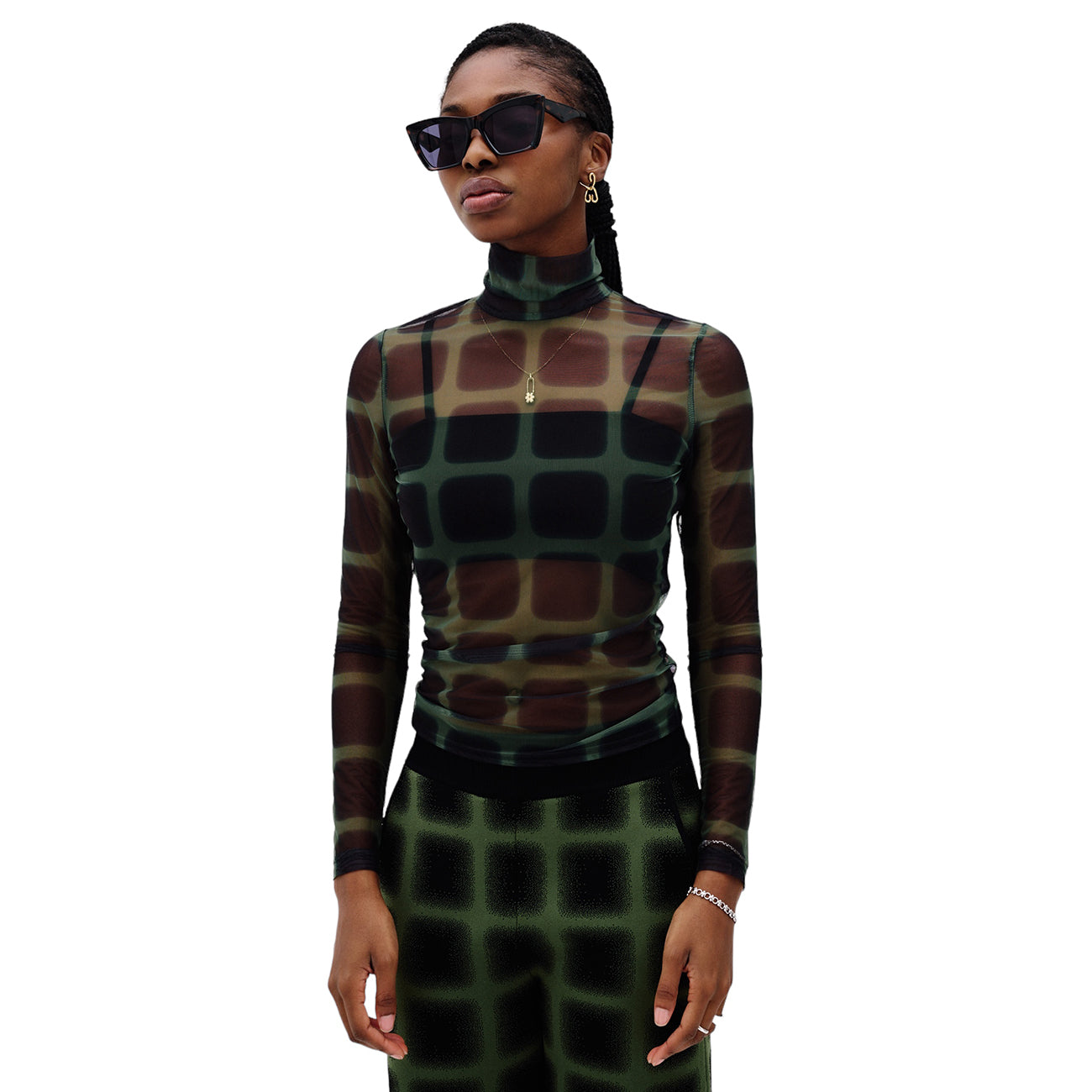 Checkered turtleneck top best sale