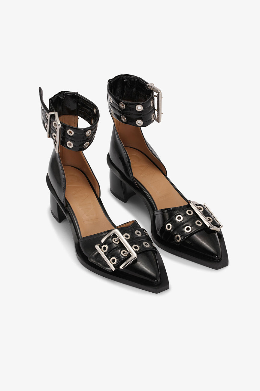 FEMININE BUCKLE OPEN CUT PUMPS