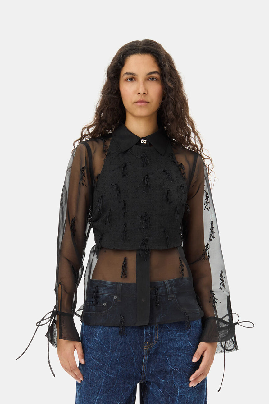 BLACK FRINGED ORGANZA SHIRT