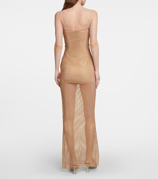 TAN HOTFIX FISHNET MAXI DRESS