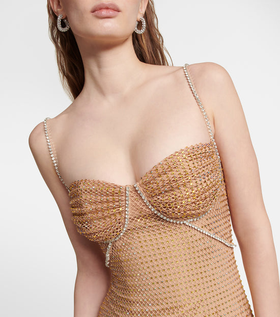 TAN HOTFIX FISHNET MAXI DRESS