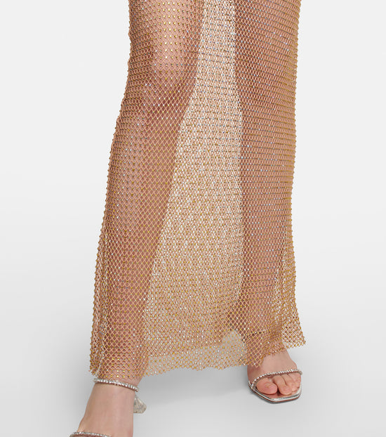 TAN HOTFIX FISHNET MAXI DRESS