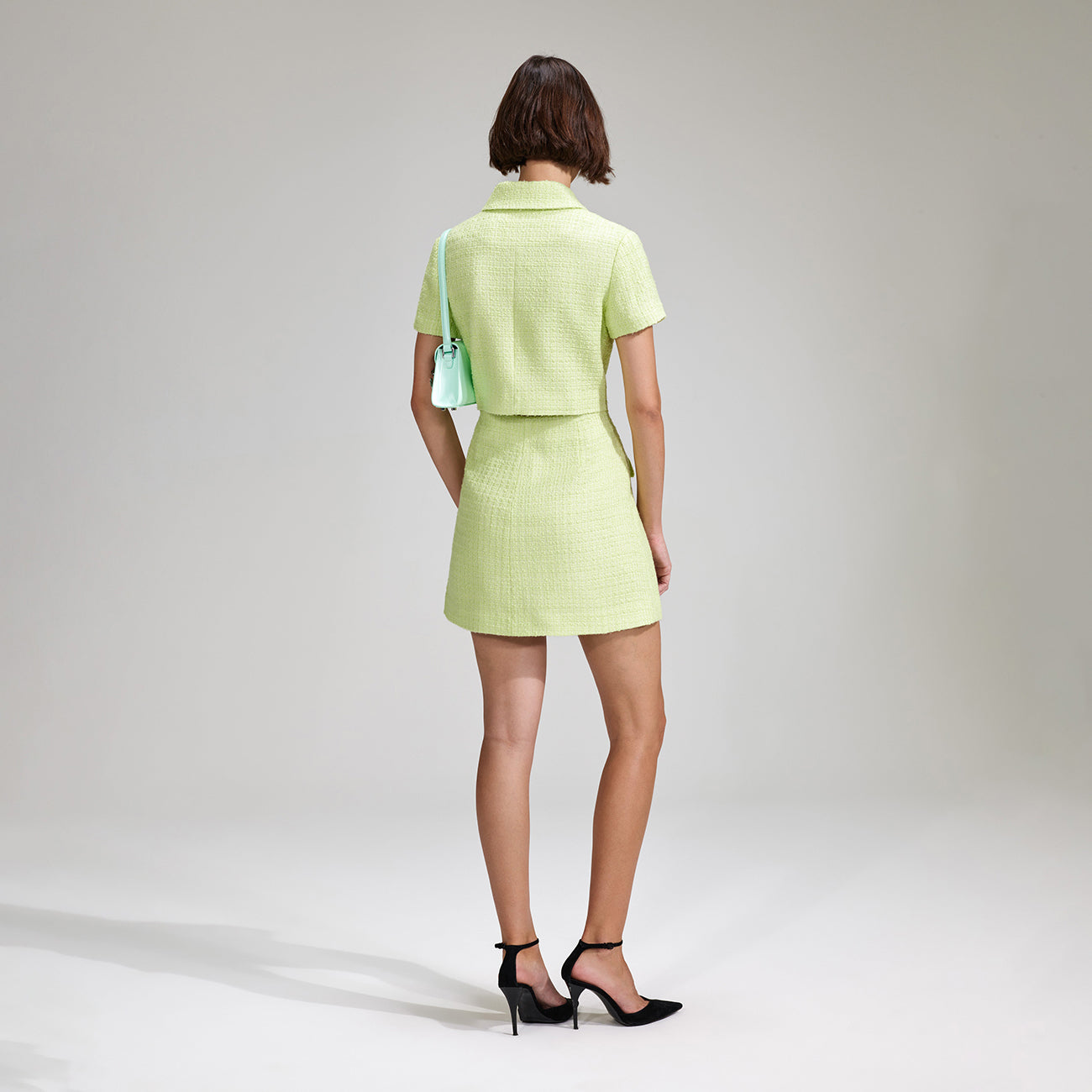 LIME BOUCLE MINI DRESS