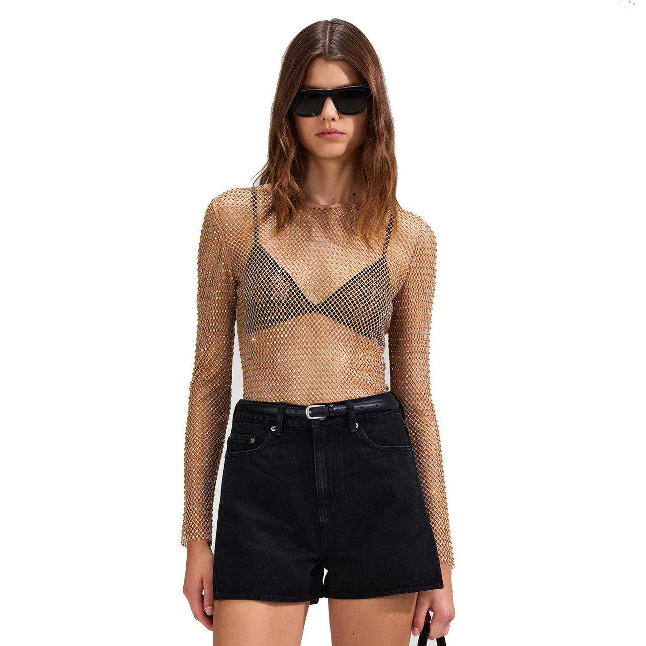 TAN HOTFIX FISHNET TOP